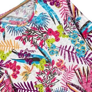 Fresh Produce Women's L Tropical Coastal Floral Cold Shoulder Colorful Beach Top